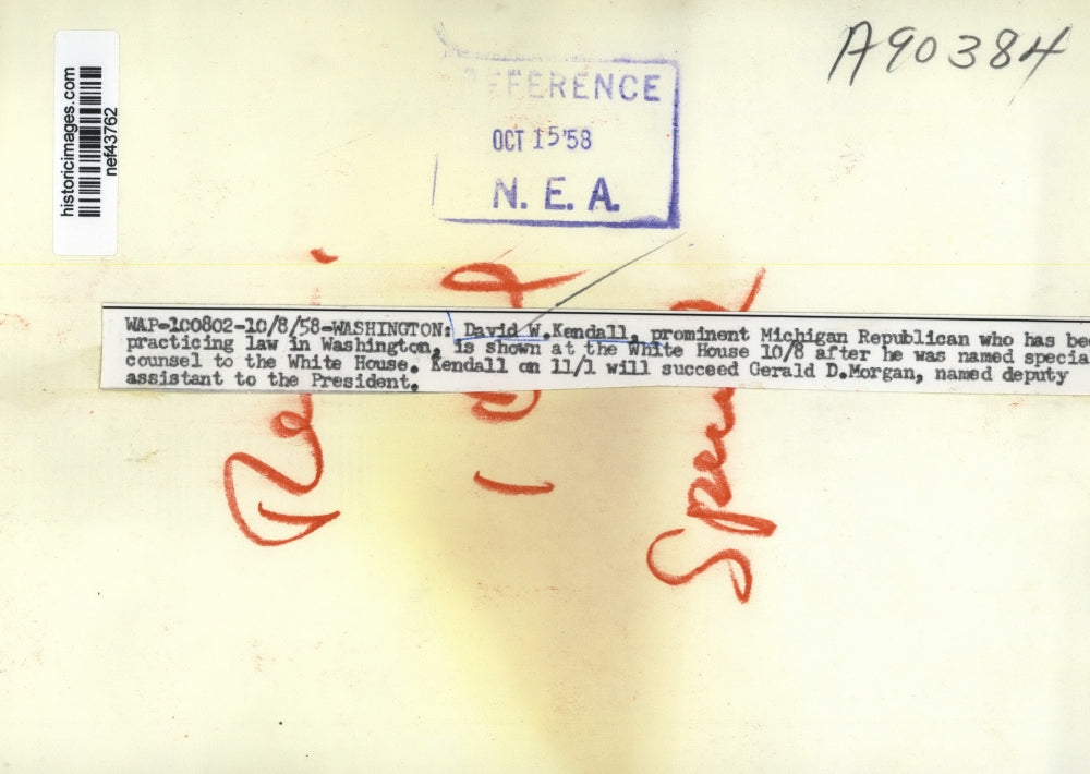 1958 Press Photo David W. Kendall at White House - nef43762