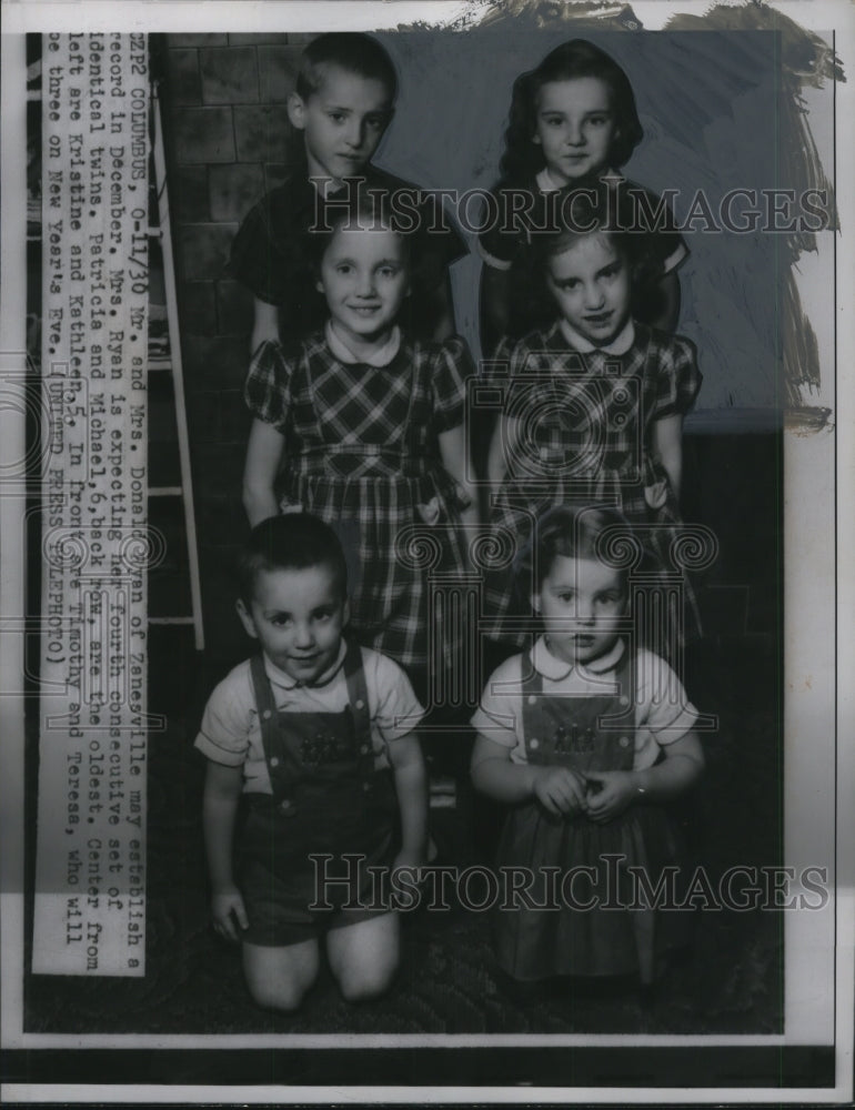 1956 Press Photo Three Sets of Twins of Mrs. Donald Ryan, Zanesville, Ohio