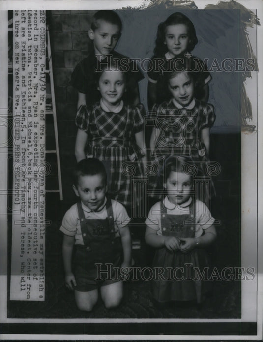 1956 Press Photo Three Sets of Twins of Mrs. Donald Ryan, Zanesville, Ohio