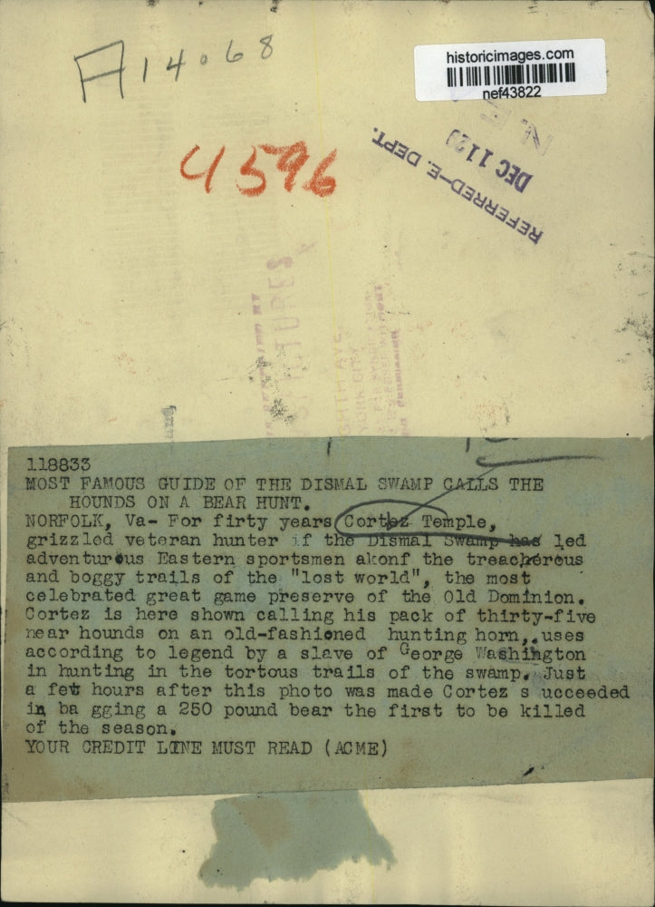 1929 Press Photo Cortez Temple, Norfolf, Virginia Swamp Guide - nef43822