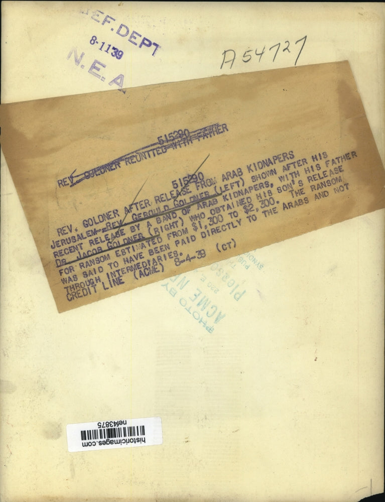 1939 Press Photo Gerould Goldner, Father Dr. Jacob After Release from Kidnappers