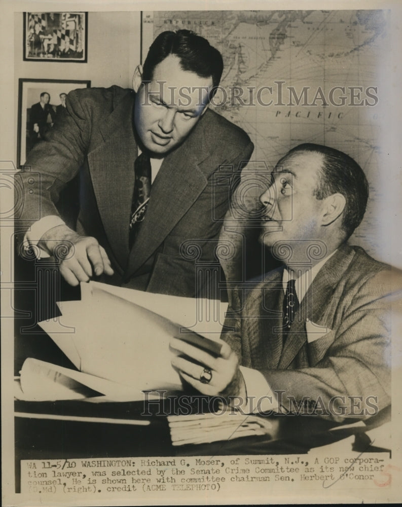 Load image into Gallery viewer, 1951 Press Photo Richard G. Moser, Herbert O'Conor of Senate Crime committee
