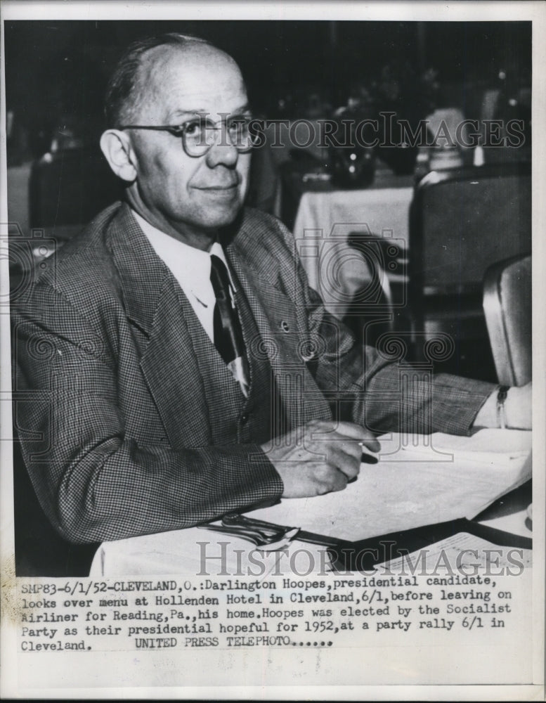 1952 Press Photo Darlington Hoopes Presidential nominee elected Socialist Party