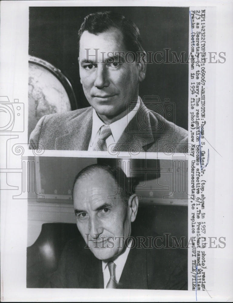 Load image into Gallery viewer, 1959 Press Photo Thomas Gates Resigns, Succeeded by William Franke - nef43969
