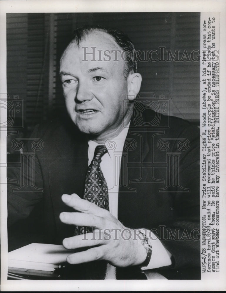 1952 Press Photo Price Stabilizer Tighe Woods at First Press Conference
