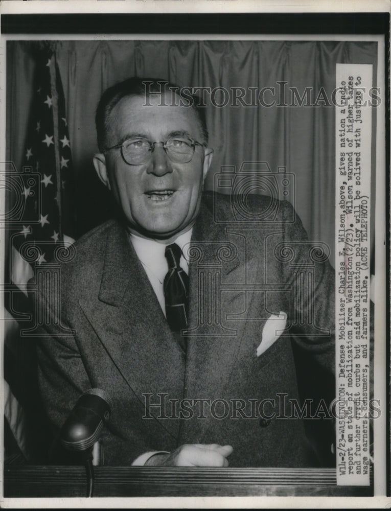 1951 Press Photo Defense Secretary Charles Wilson Gives Radio Report - nef43995