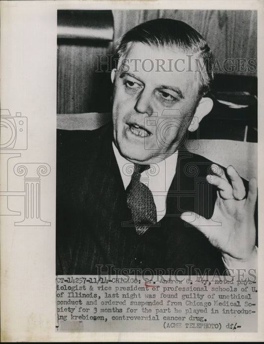 1951 Press Photo Dr. Andrew C.Ivy noted Physician guilty of unethical Conduct