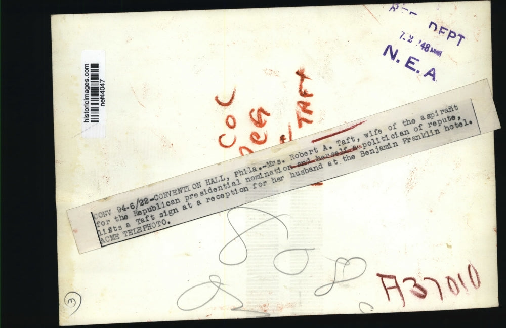 1948 Press Photo Mrs.Robert A.Taft wife of Republican Presidential Aspirant