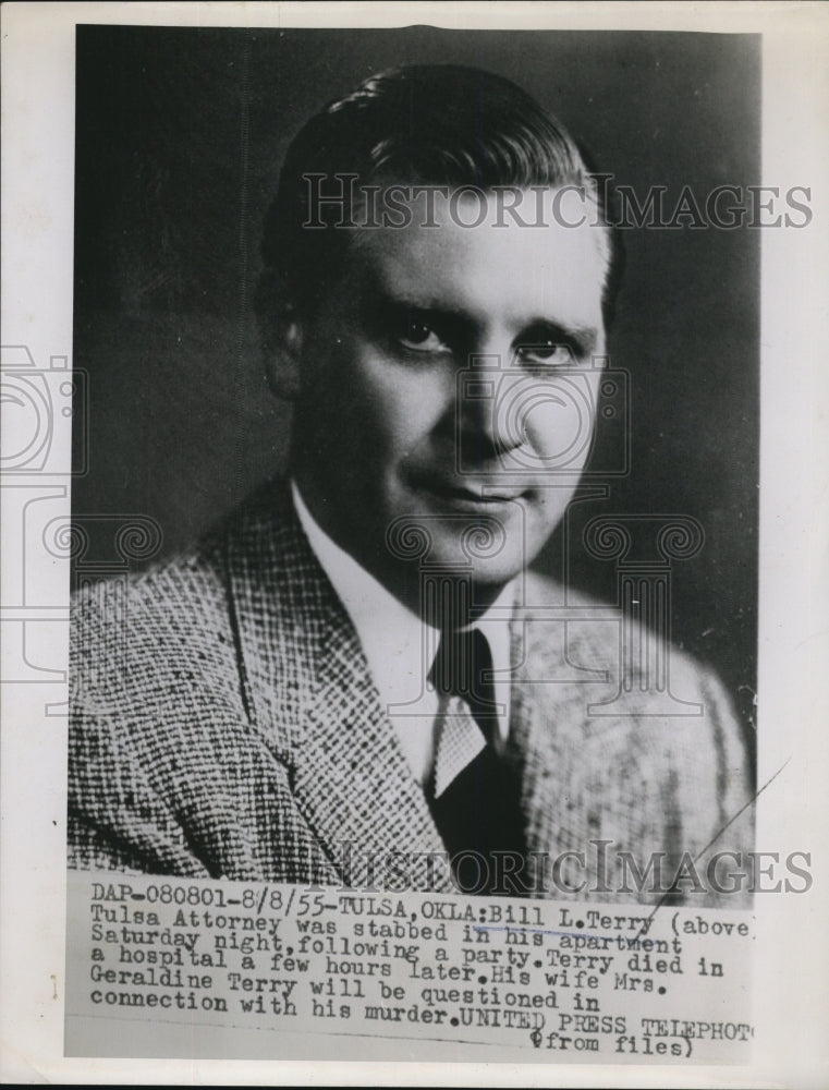 1955 Press Photo Lawyer Bill L. Terry Stabbed in His Apartment Following Party
