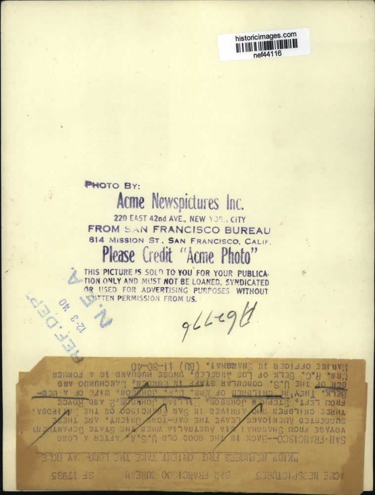 1940 Press Photo Kid Refugees From Orient Arrive in San Francisco via Ship Liner