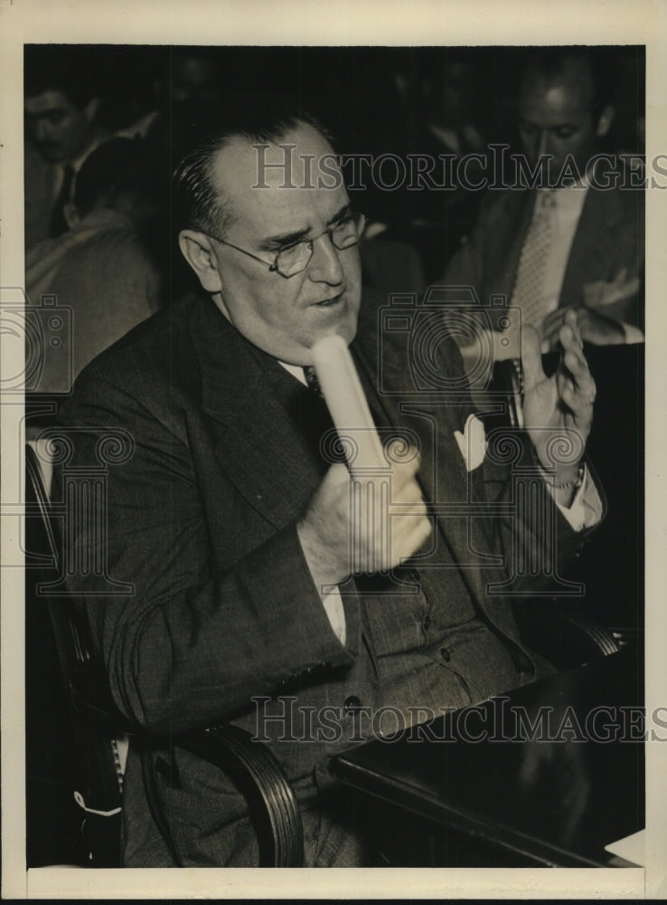 Load image into Gallery viewer, 1937 Press Photo Captain John C Pendergast Testifies Before Senate Civil Comm

