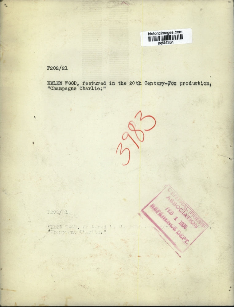 1936 Press Photo Helen Wood, Actress "Champagne Charlie" - nef44261