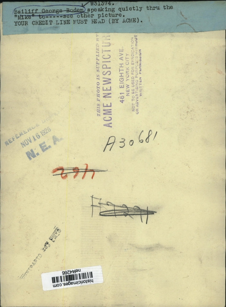 1926 Press Photo Bailiff George Boden Using Microphone - nef44266