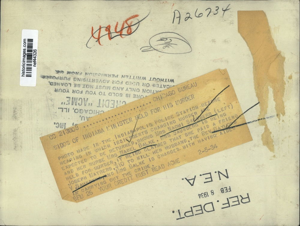 1934 Press Photo Naomi Saunders, Mabel Balke at Indianapolis Police Station