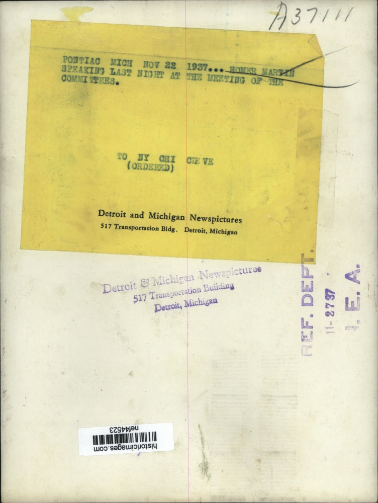 1937 Press Photo Homer Martin Speaking at Committee Meeting, Pontiac, Michigan