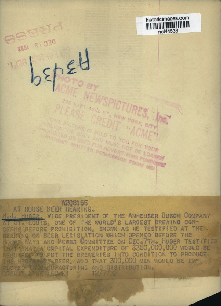 1932 Press Photo H.J. Huber at House Ways & Means Committee Hearing - nef44533