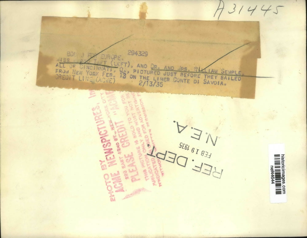 1935 Press Photo Ms Taft and Dr & Mrs William Semple All of Cincinatti