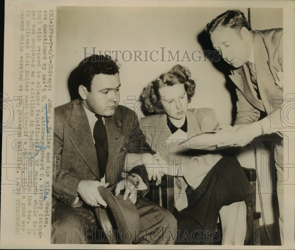 1948 Press Photo John A.Keller and wife questioned on falsification of records