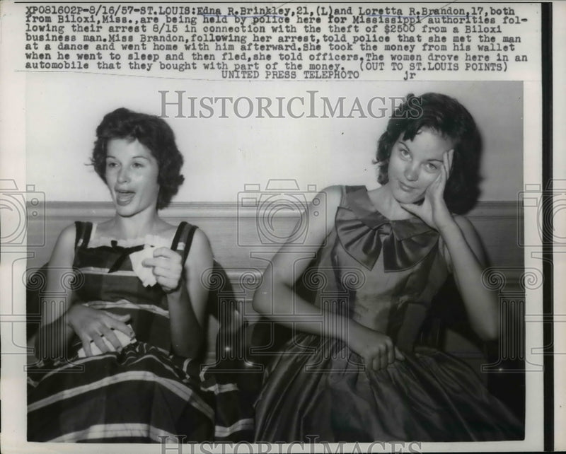 Load image into Gallery viewer, 1957 Press Photo Edna R Brinkley &amp; Loretta R Brandon Held in $2,500 Theft Charge
