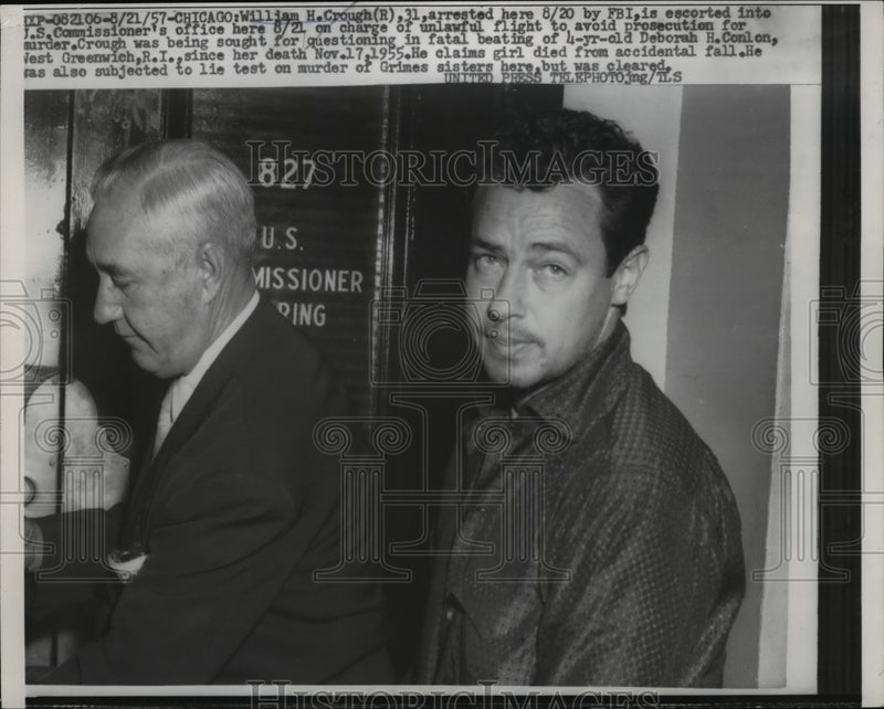 Load image into Gallery viewer, 1957 Press Photo William Crough Arrest For Unlawful Flight to Avoid Prosecution

