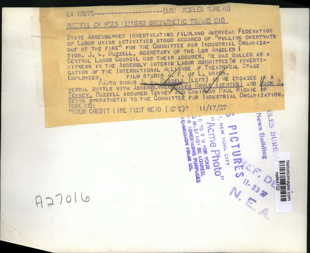 1937 Press Photo JW Buzzell in State Assembly Meeting on Federation of Labor