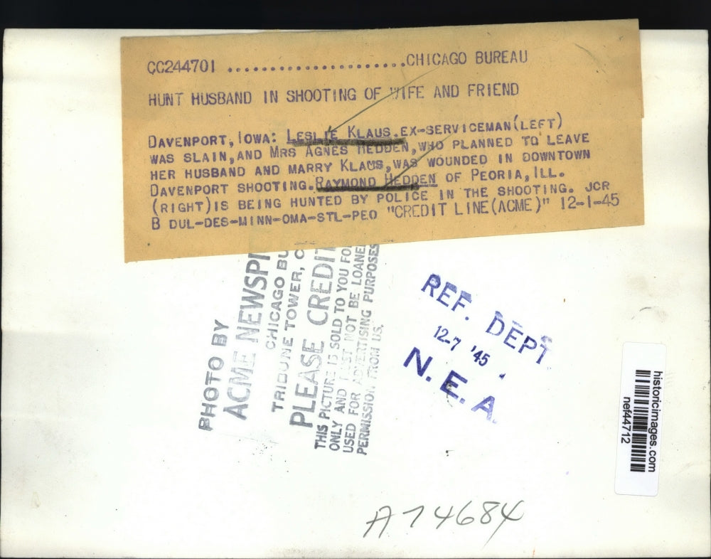 1945 Press Photo Leslie Klaus, Shooter Raymond Hedden of Davenport, Iowa