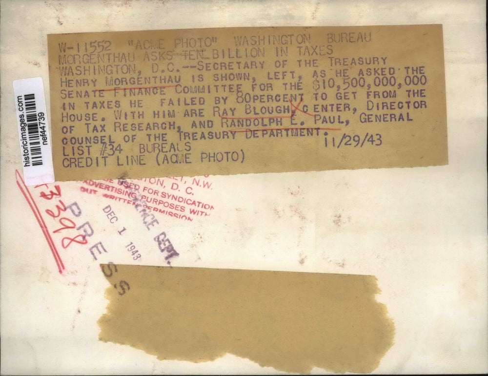 1943 Press Photo Henry Morgenthau Shown as He Asked Finance Comm for Huge Sum