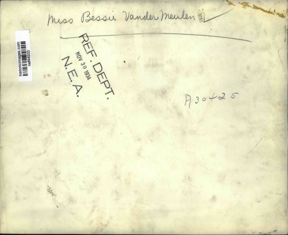 1934 Press Photo Bessie Van der Meulen - nef44933