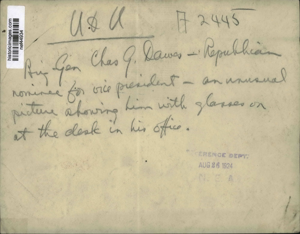 1924 Press Photo Charles G. Dawes at his Desk - nef44934