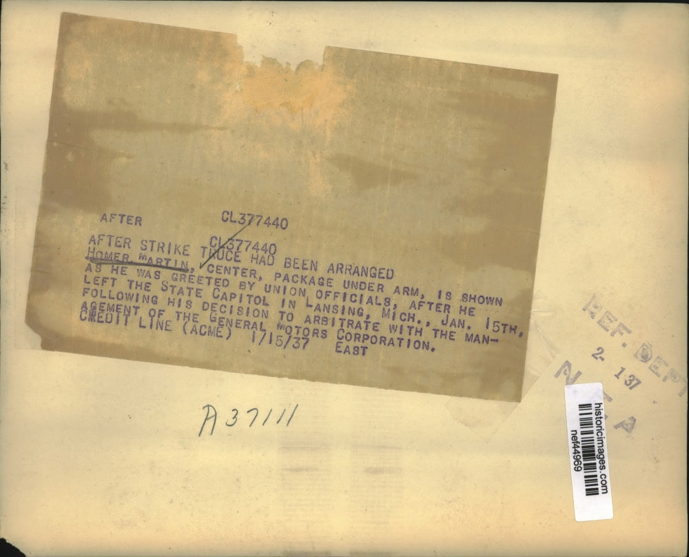 1937 Press Photo Homer Martin w union Officials at Lansing, Michigan Capitol