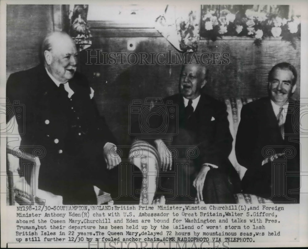 1951 Press Photo Winston Churchill, Anthony Eden, Walter S. Gifford Aboard Ship