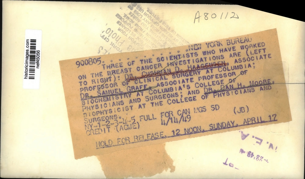 1949 Press Photo Breast Cancer Research Doctors/Surgeons/Scientists - nef45056