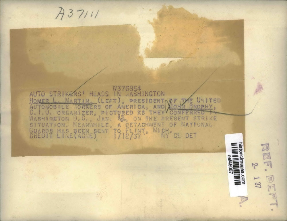 1937 Press Photo Homer L. Martin, John Brophy at Conference, Washington, D.C.