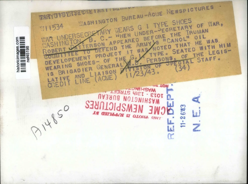 1943 Press Photo Under Sec of War Patterson at Truman Committee & Brig Gen Perso