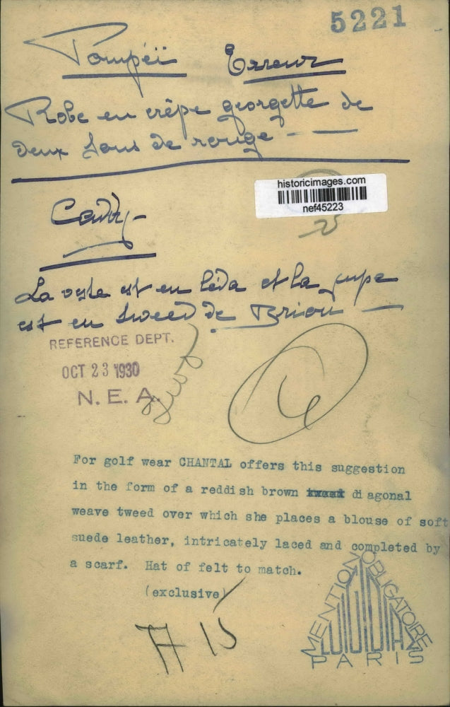 1930 Press Photo Model Wearing Chantal Golf Wear - nef45223