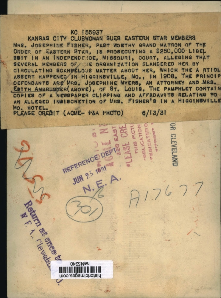 1931 Press Photo Edith Ambruster, Defendant in Josephine Fisher Trial