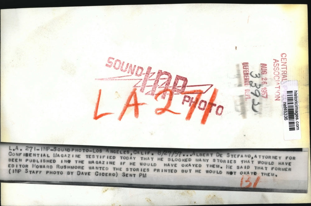 1957 Press Photo Albert De Stefano Attorney for Confidential Magazine