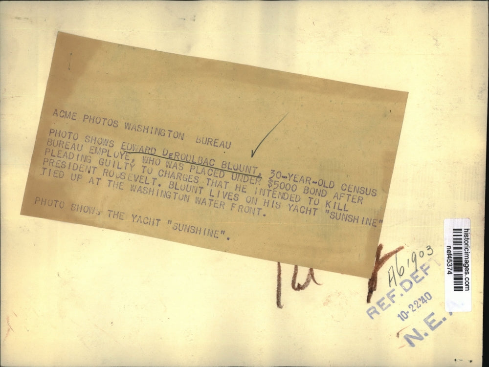 1940 Press Photo Edward DeRoulbac Blount, Charged w Assassination Attempt