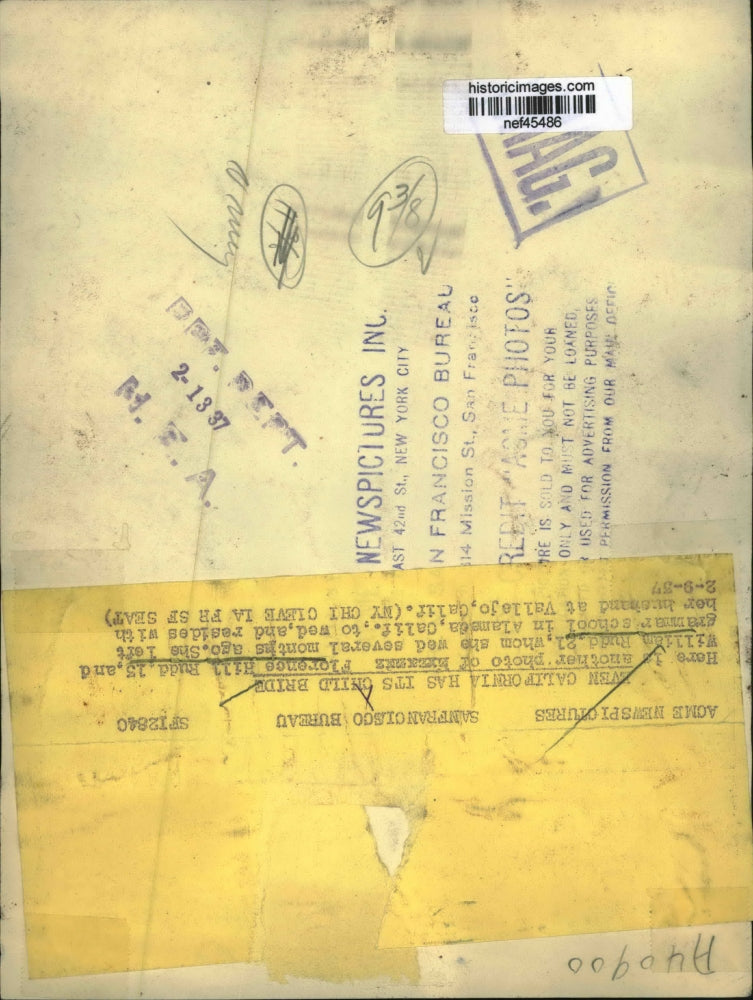 1937 Press Photo Child Bride Florence Hill Rudd & Husband William, California