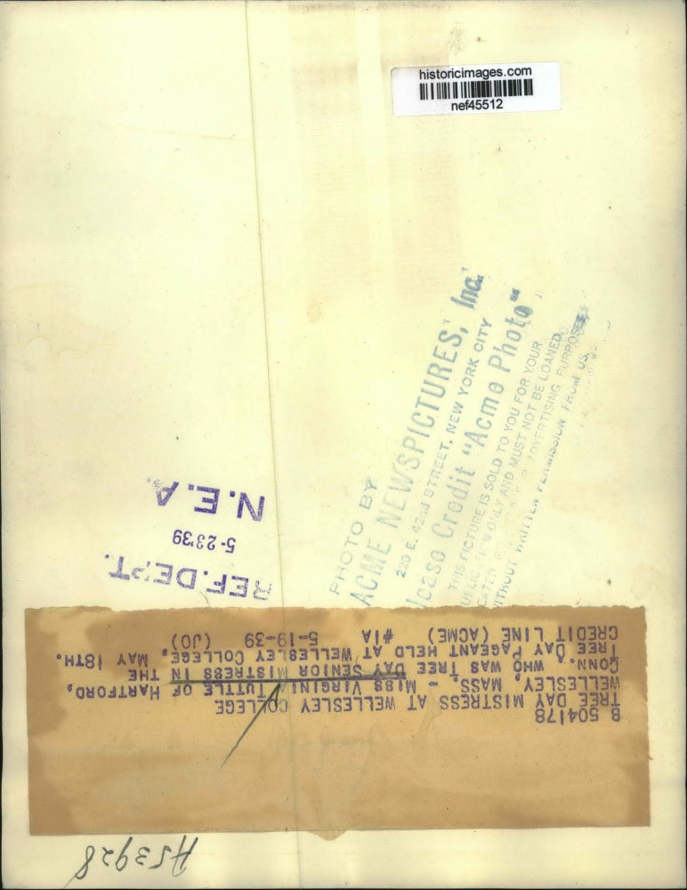 1939 Press Photo Virginia Tuttle at Wellesley College Three-Day Pageant