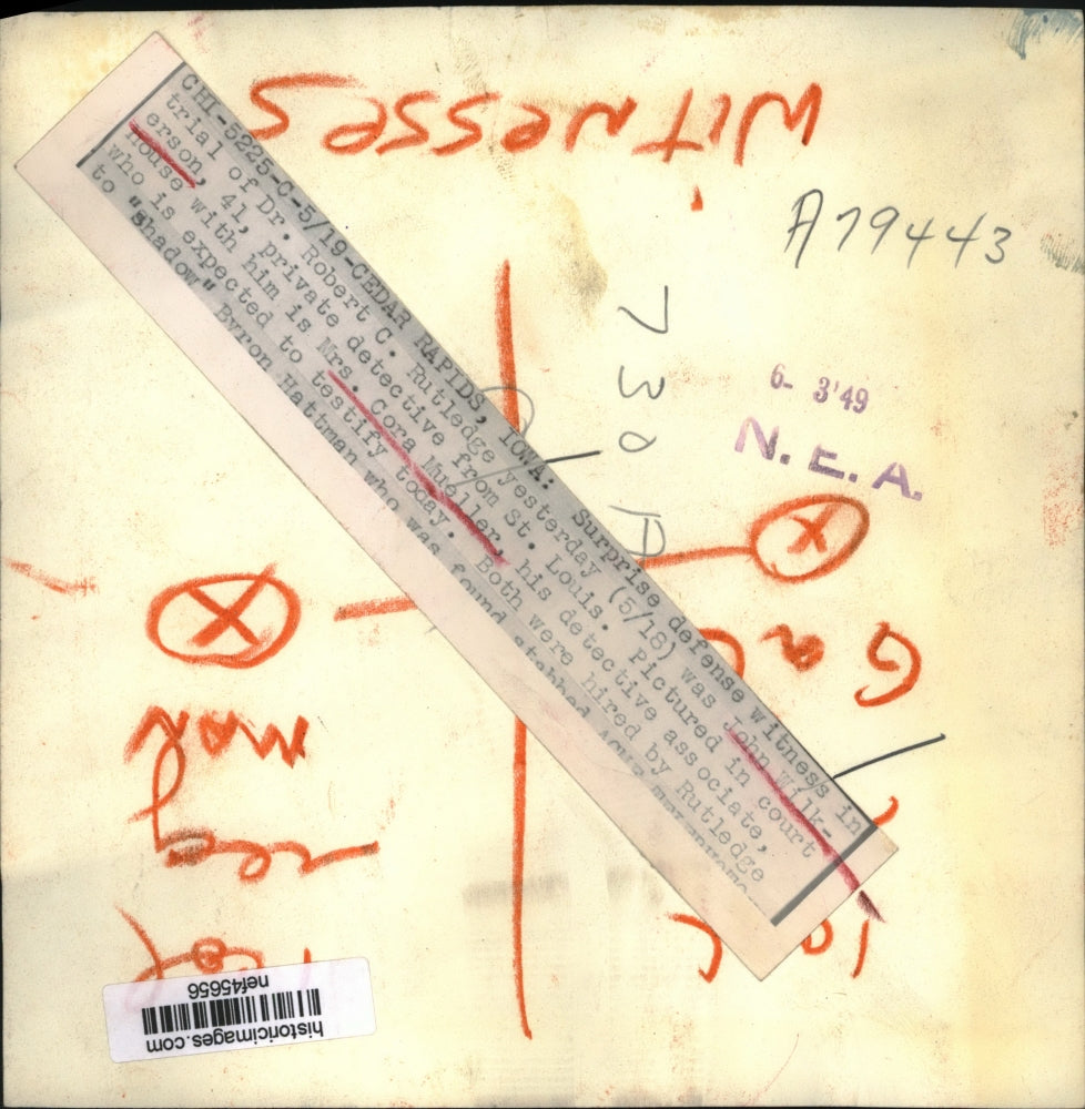 1949 Press Photo John Wilkerson Private Det & Mrs Mueller Surprise Witness in