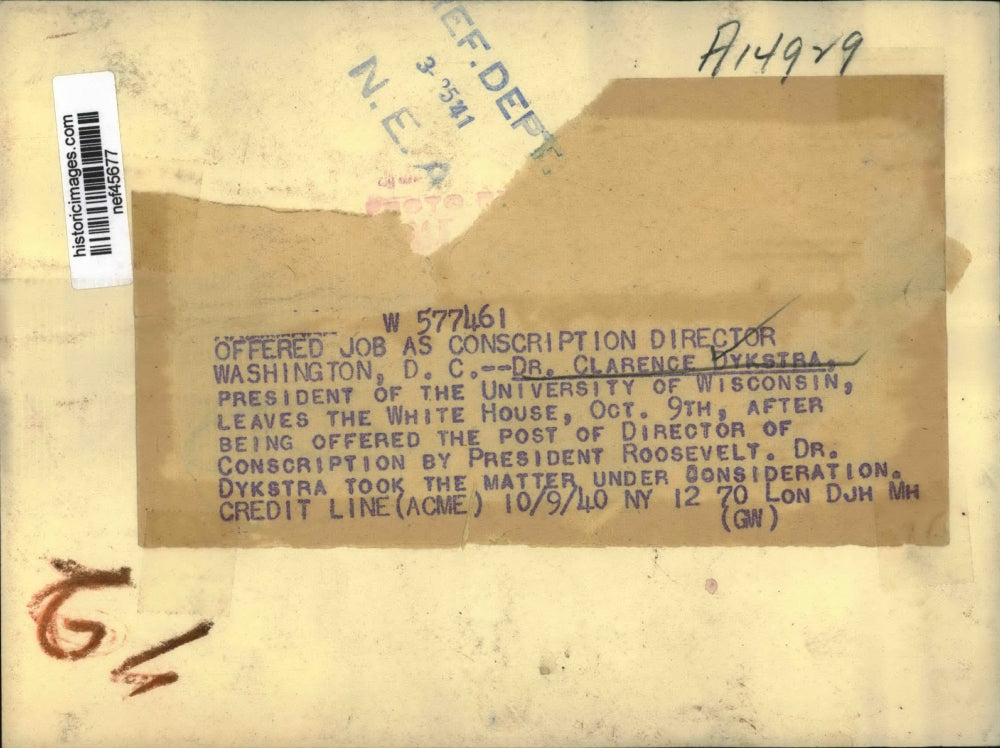 1940 Press Photo Dr Clarence Dykstra Offered Director of Conscription Job