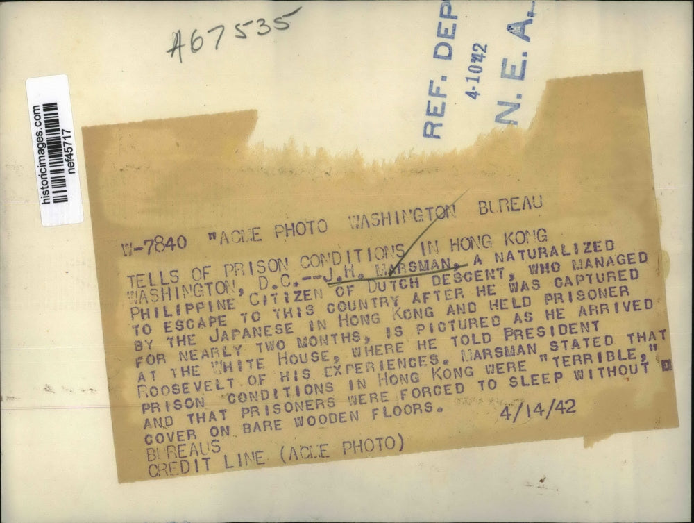 1942 Press Photo J.H. Marsman Arriving at White House - nef45717