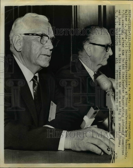 1968 Press Photo I.W. Abel, Walter Burke of USW in Pittsburgh Press Conference