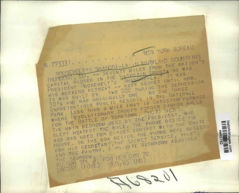 1945 Press Photo President Roosevelt Shangri-la in Catoctin Mountains Maryland