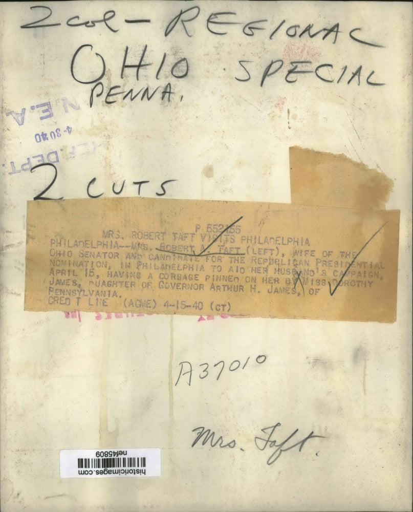 1940 Press Photo Mrs Robert A Taft in Philadelphia to Aid Husband's Campaign