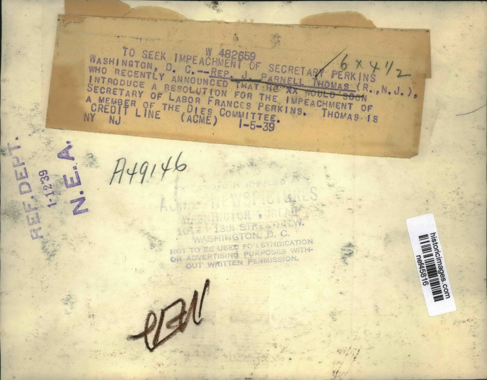 1939 Press Photo Rep J Parnell Thomas Introduces Resolution for Impeachment