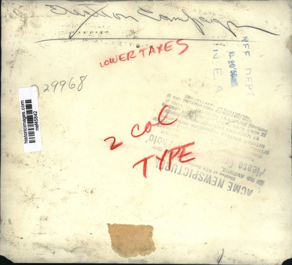 1950 Press Photo Election Campaign For Lower Taxes - nef45842