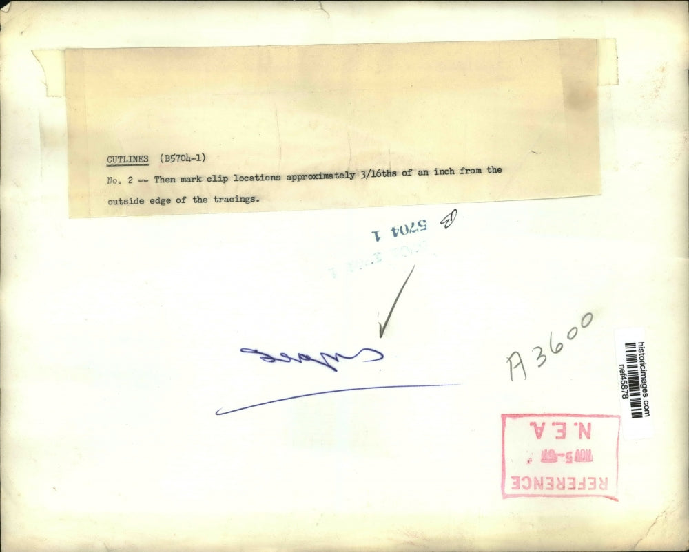 1951 Press Photo Mark Clip Locations 3/16tths an Inch From Outside Edge Tracings