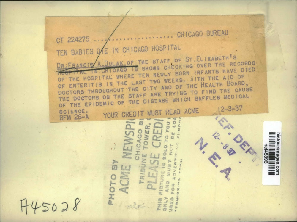 1937 Press Photo Dr. Francis A. Dulak at St. Elizabeth's Hospital, Chicago